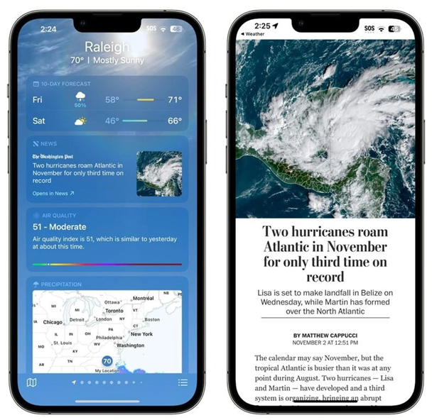 恭城苹果14维修分享iPhone 14手机如何看天气时顺带看新闻 